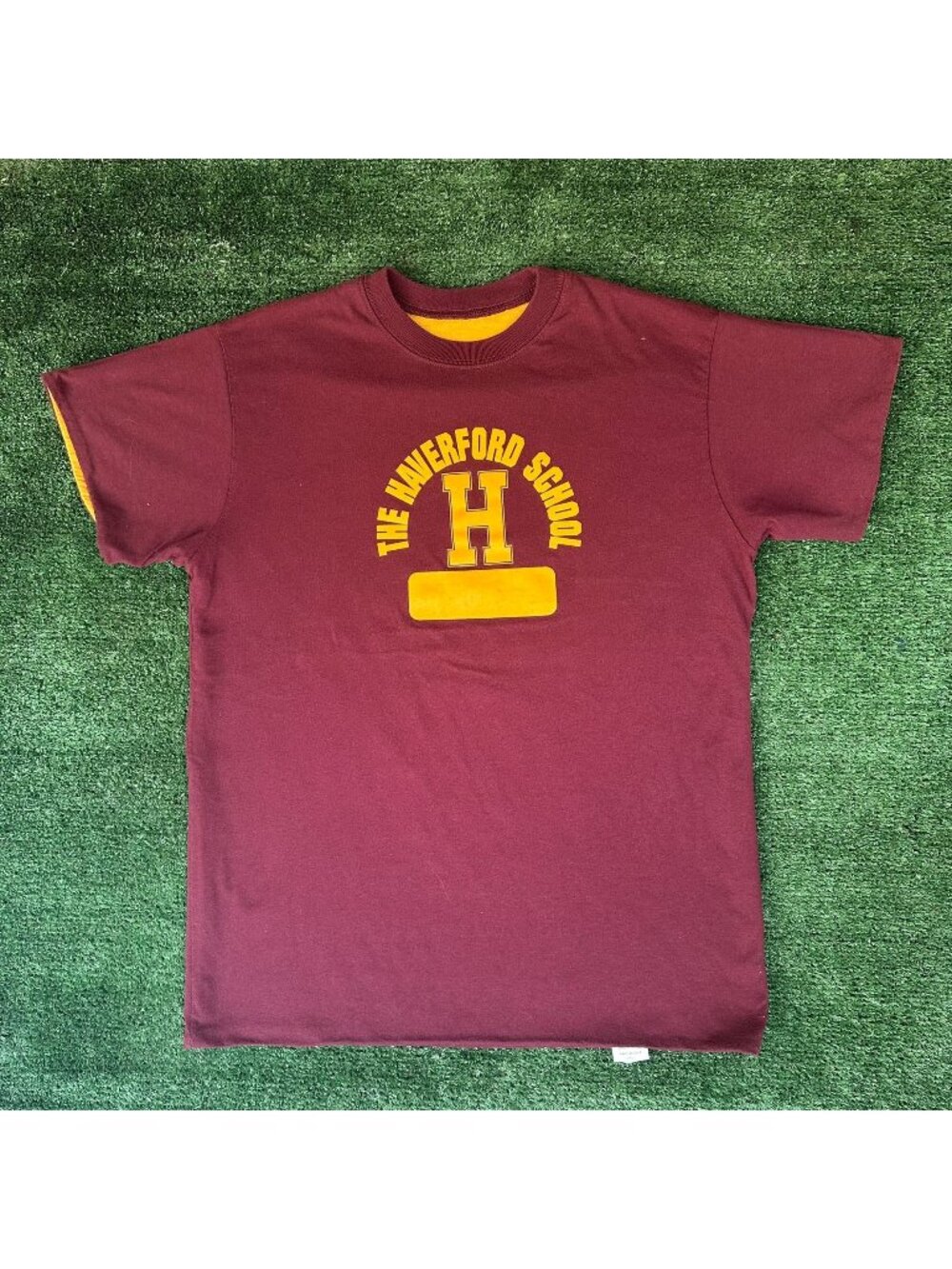 Vintage 90s Haverford School Reversible T-Shirt Preppy College Athletic Maroon M